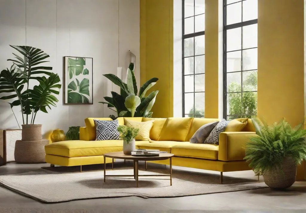 A cheerful living room bathed in a sunny yellow hue