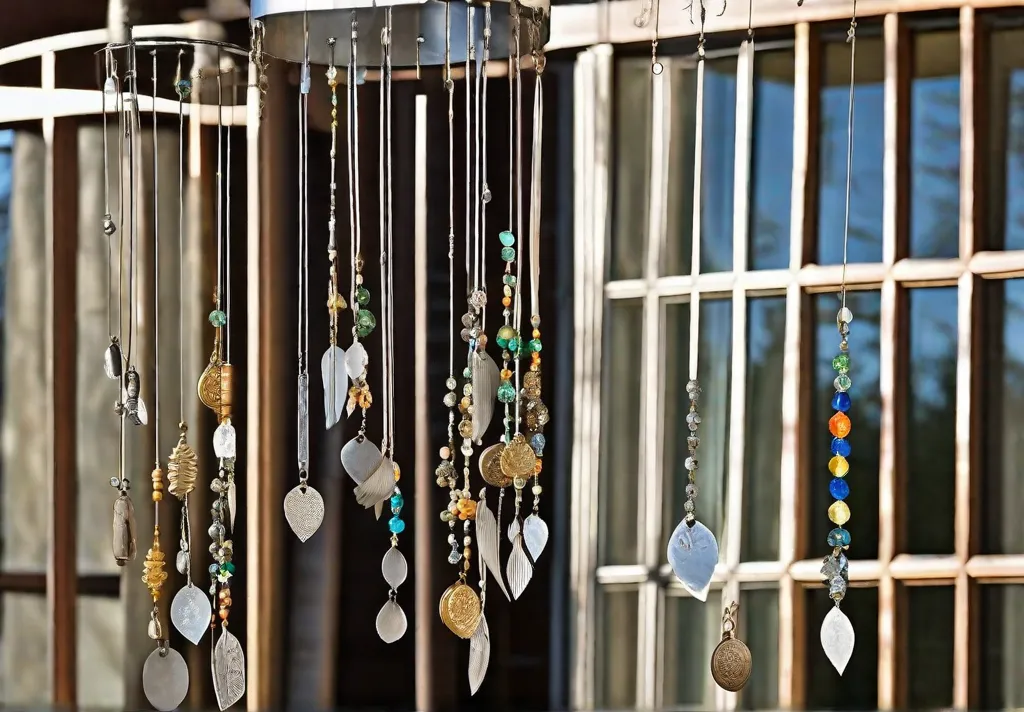 A close up of handmade wind chimes