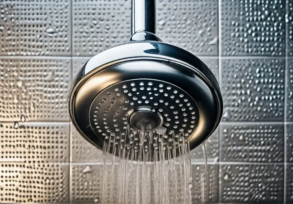 A close up shot of a modern showerhead with multiple spray patterns