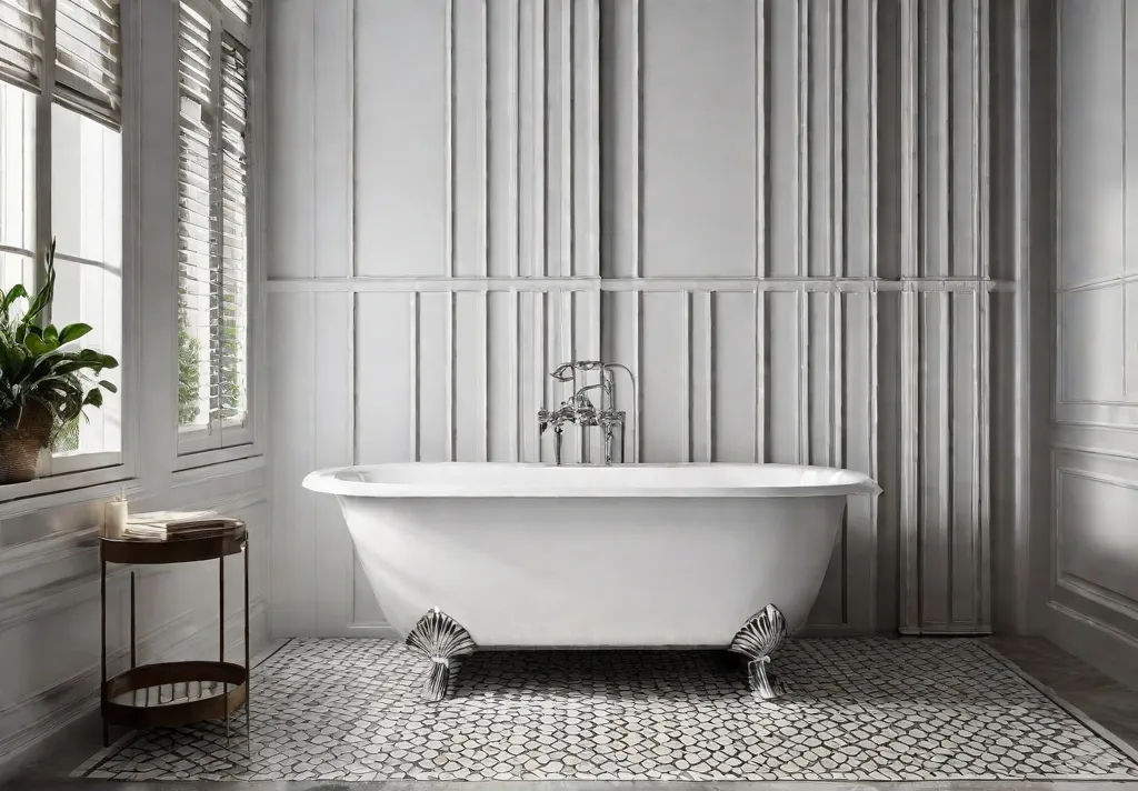 A close up shot of a newly refinished bathtub in a small bathroom