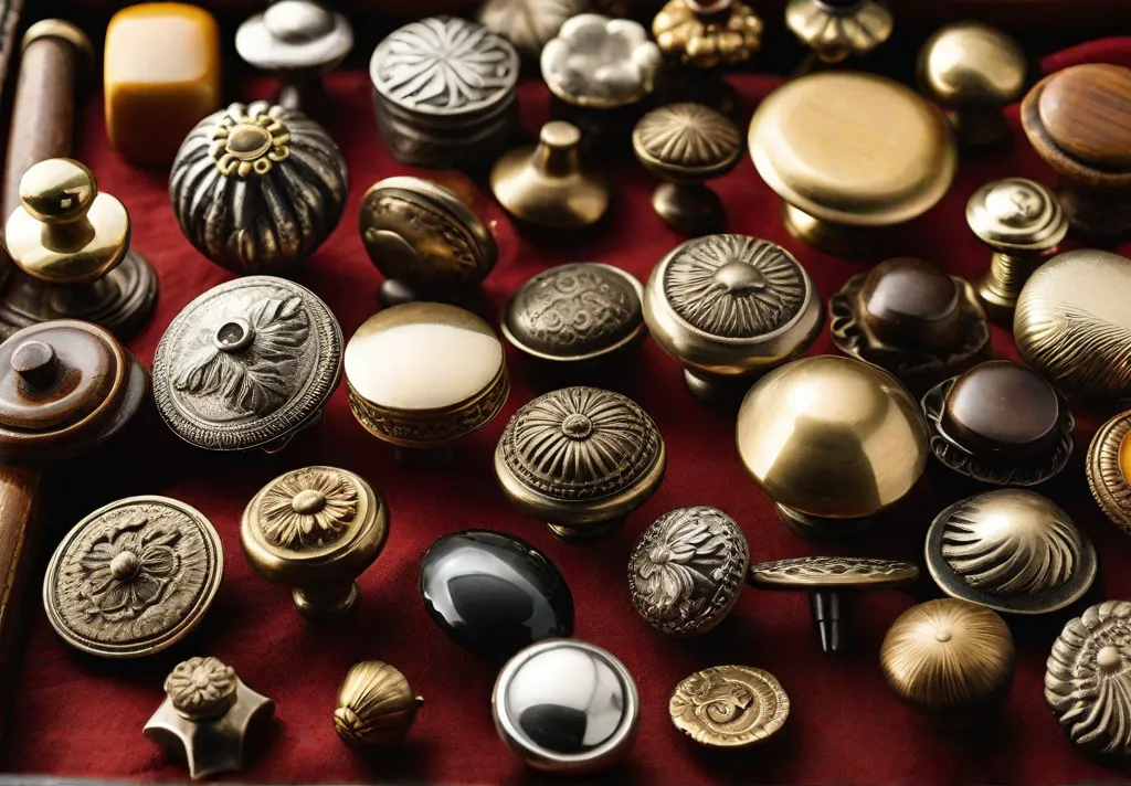 A closeup photo of a collection of vintage and secondhand cabinet knobs