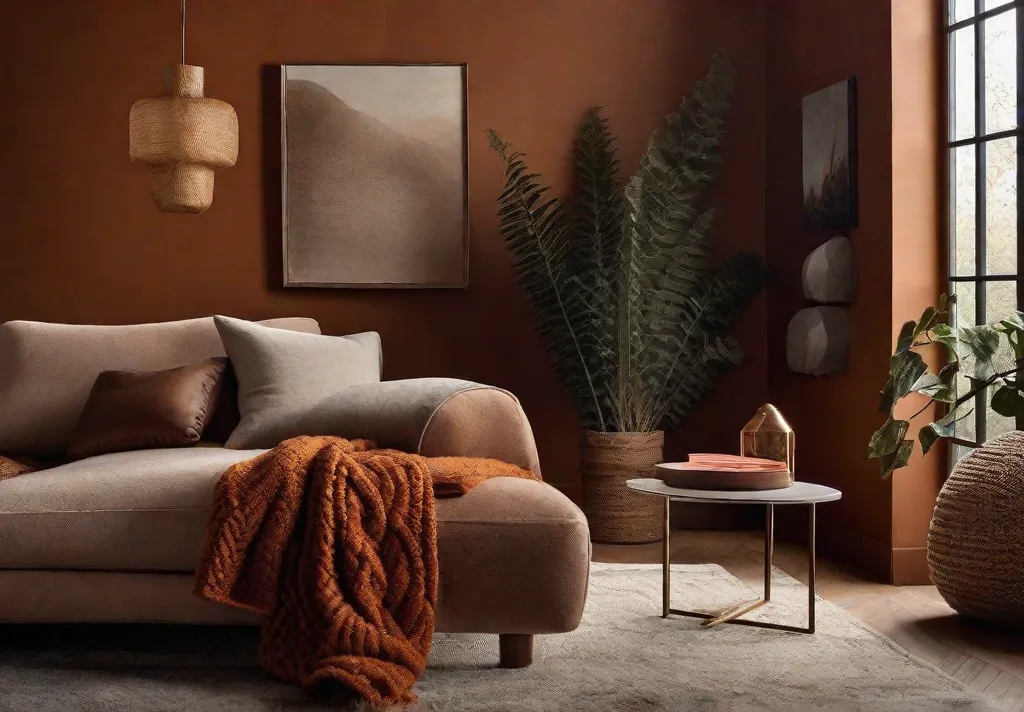 A corner of warmth featuring walls painted in burnt orange