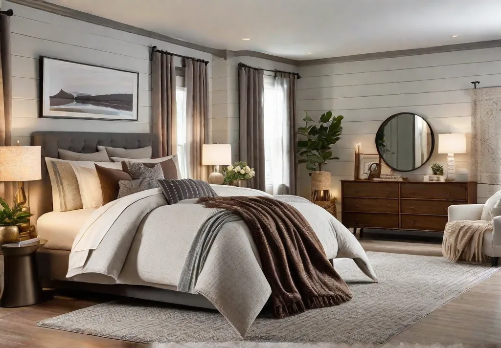 A cozy bedroom with soft and cozy fabrics