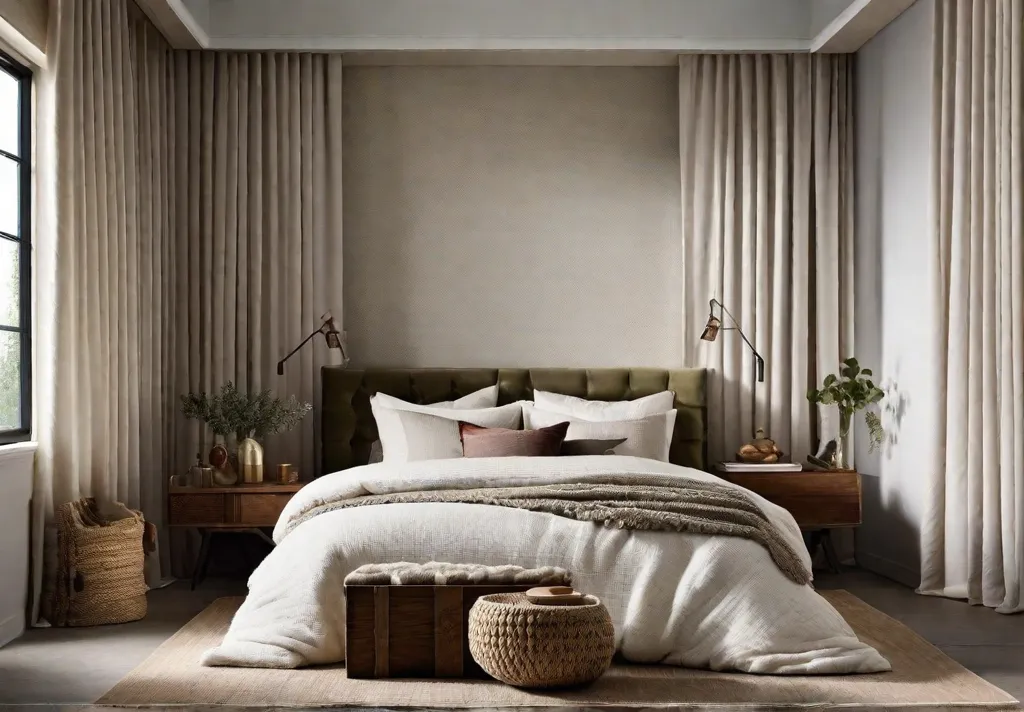 A cozy bedroom with soft textures everywhere