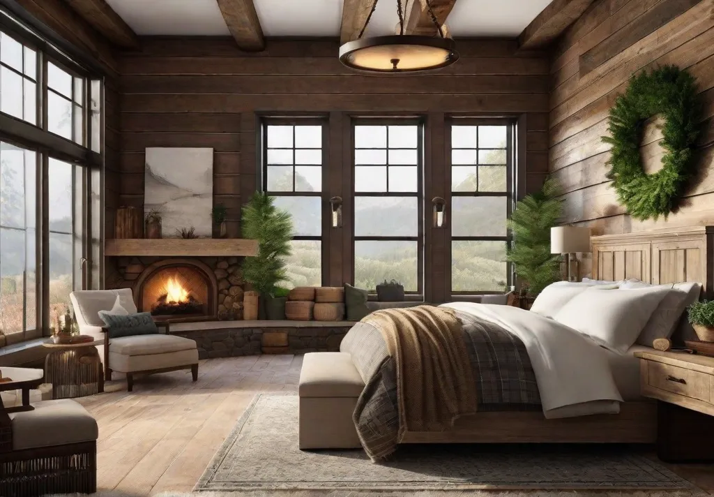 A cozy cottage bedroom with a wood paneled accent wall