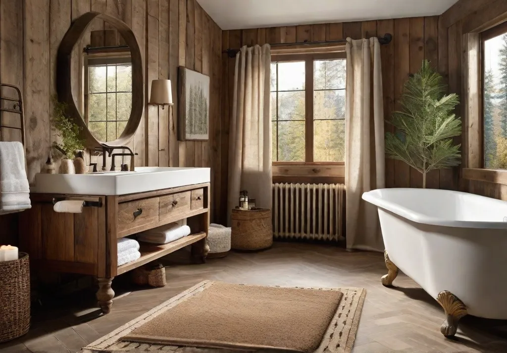 A cozy rustic bathroom with a clawfoot bathtub 1