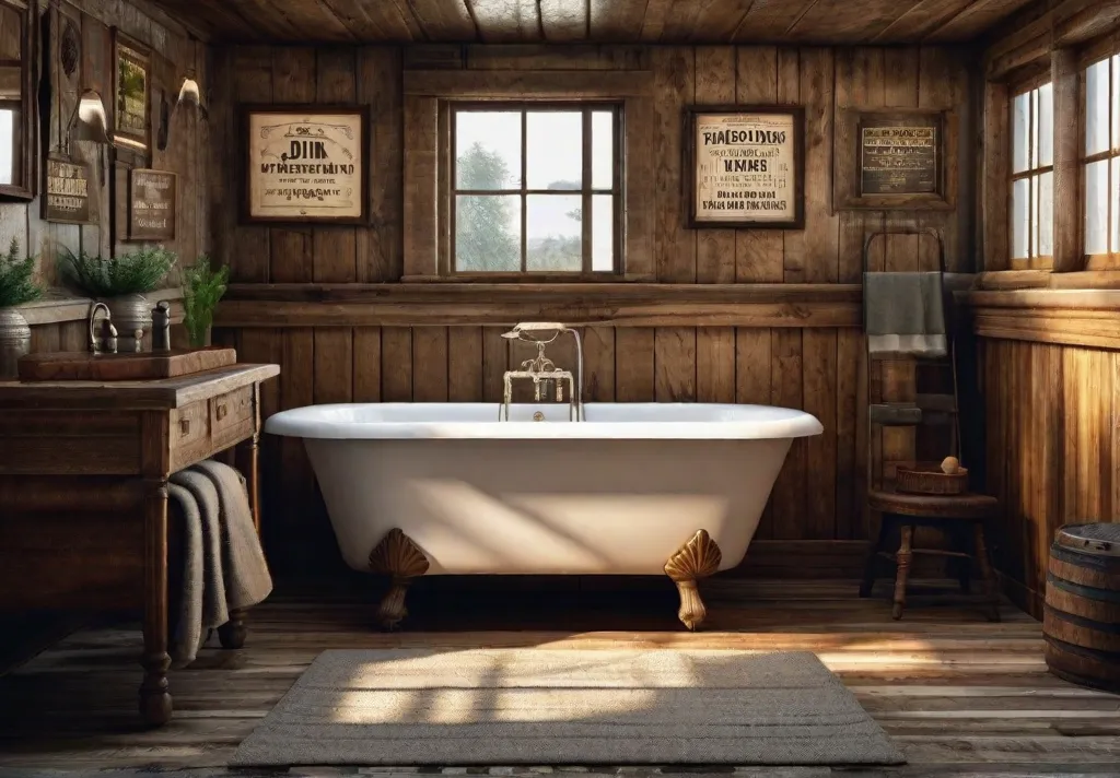 A cozy rustic bathroom with a clawfoot bathtub 2