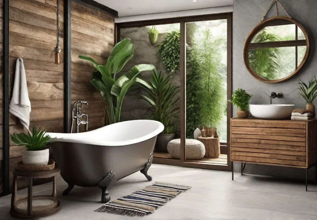 A cozy rustic bathroom with a clawfoot bathtub