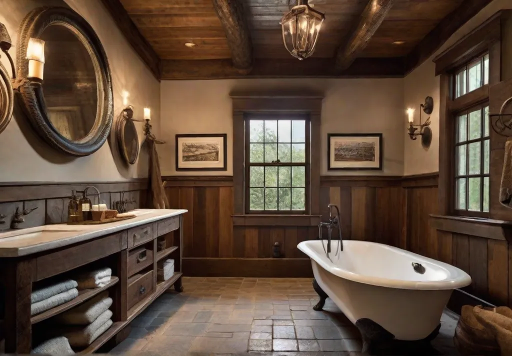 A cozy rustic bathroom with a clawfoot tub