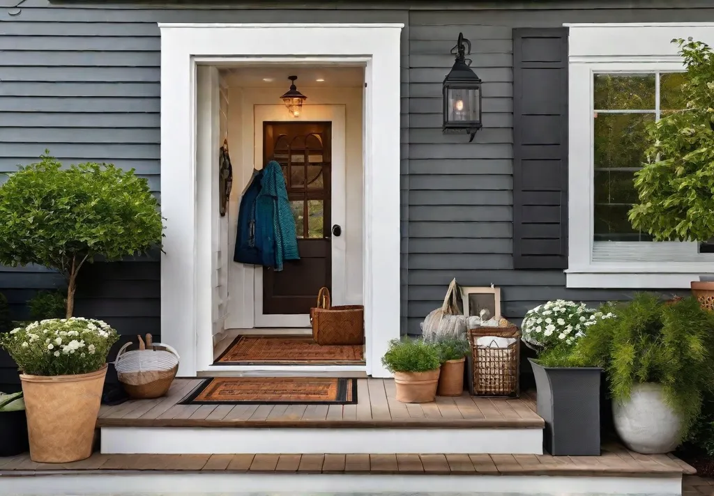 A dynamic before and after photo set demonstrating the organization of a cluttered porch into a neat