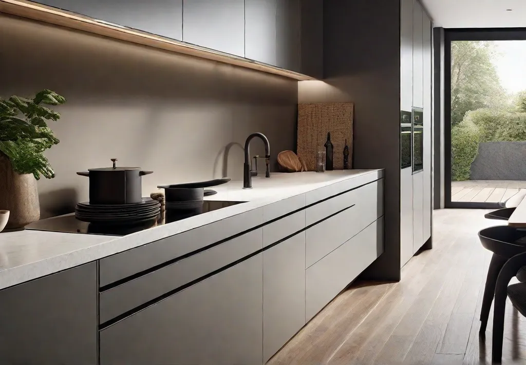 A kitchen drawer seamlessly blends into the cabinetry featuring a minimalist hidden