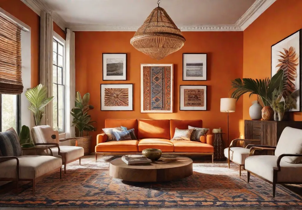 A lively and fun atmosphere achieved with tangerine orange walls