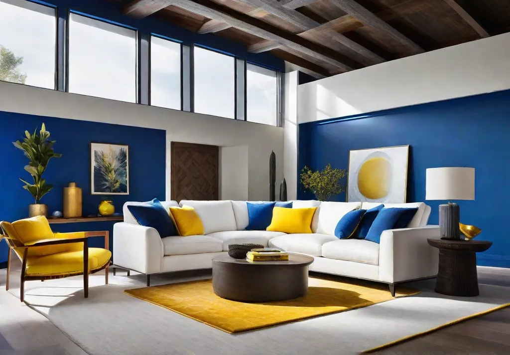 A living room transformed with electric blue walls
