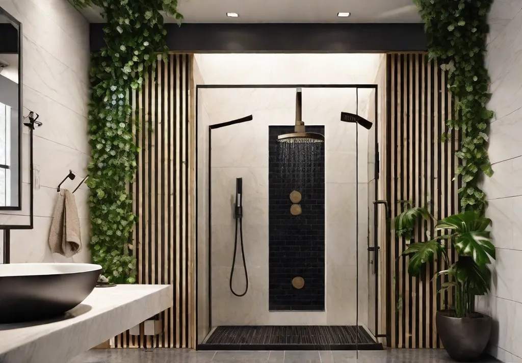 A luxurious bathroom shower with a rain showerhead