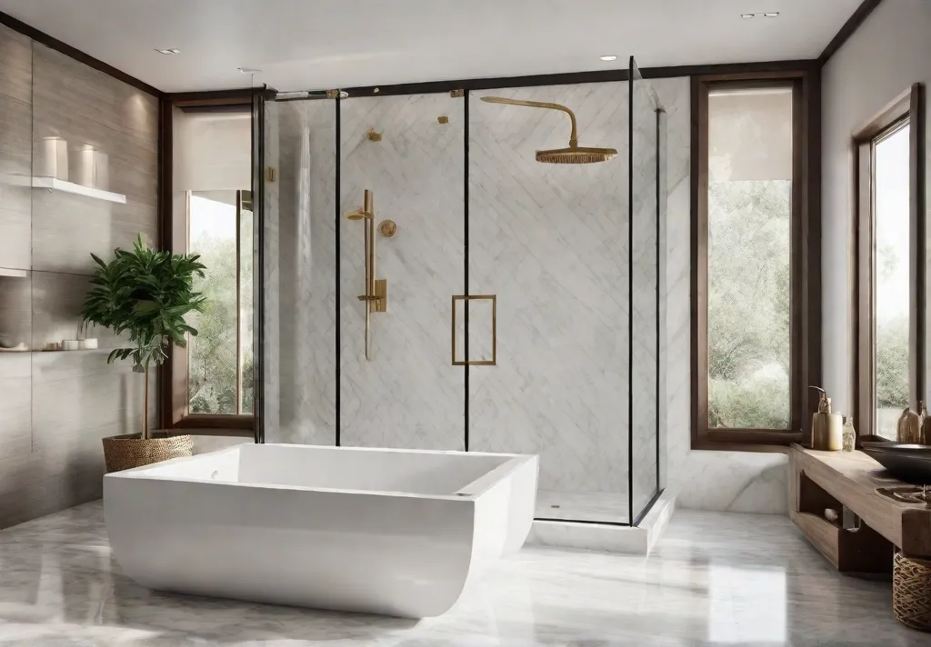 A luxurious bathroom shower with a rainfall showerhead