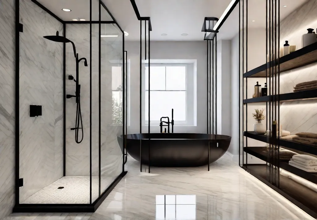 A luxurious shower with a rainfall showerhead 1