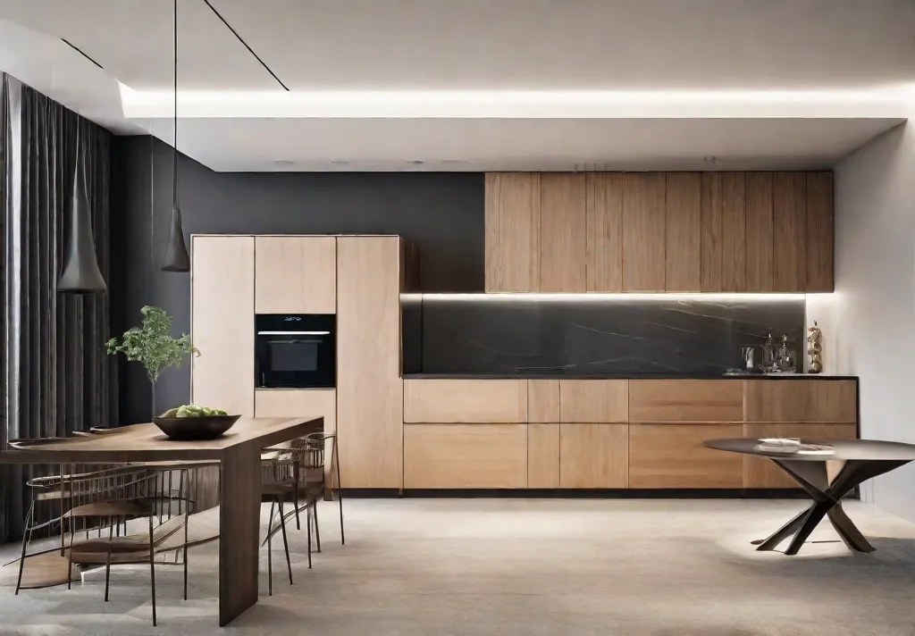 A minimalist kitchen space accentuated with a large