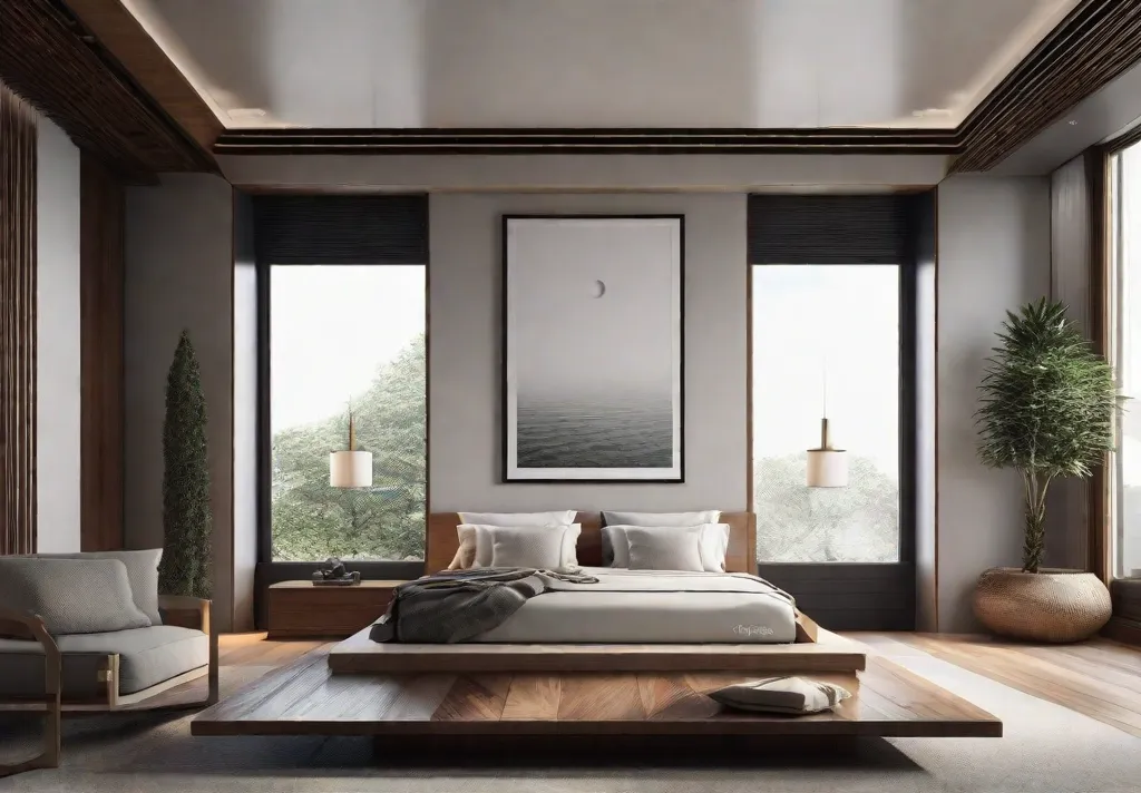 A minimalistic Zen bedroom with a focus on space and simplicity featuring