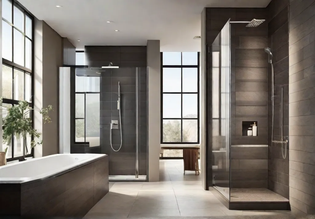A modern and accessible bathroom featuring a barrier free shower with a sloped entrance