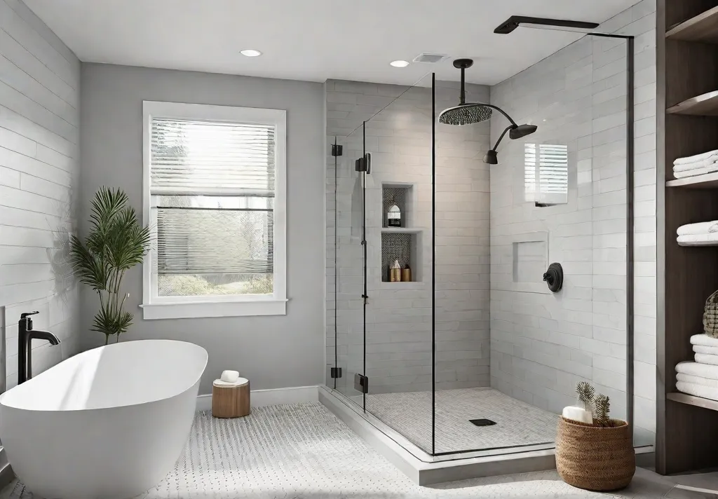 A modern and stylish shower design with a walk in shower