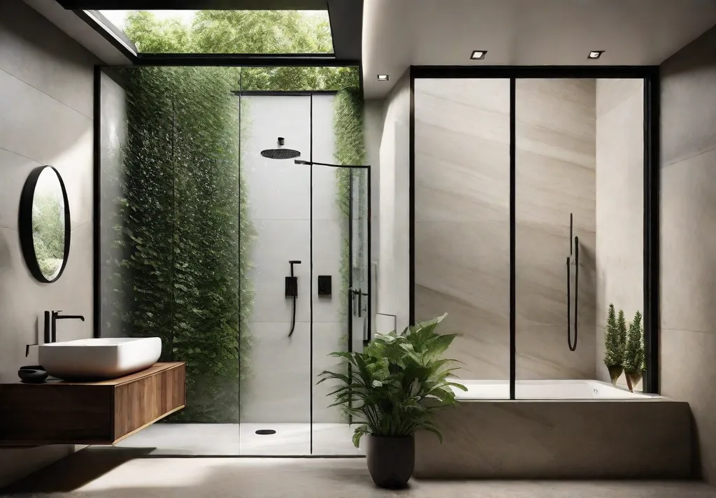 A modern bathroom shower with a sleek