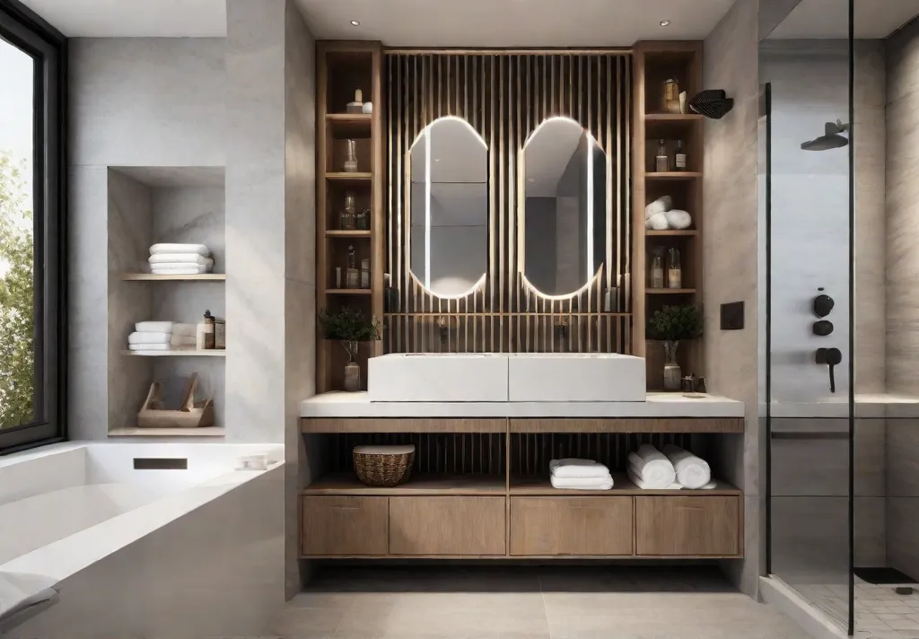 A modern bathroom with a recessed medicine cabinet