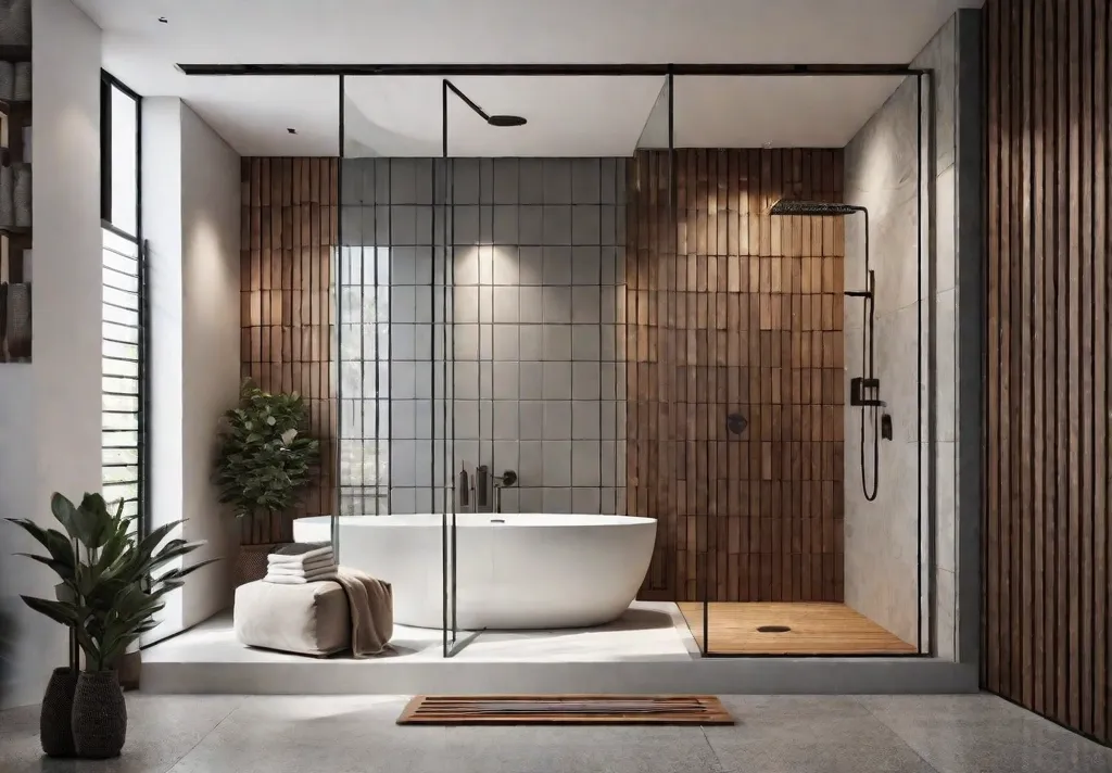 A modern bathroom with a spacious walk in shower featuring a frameless glass enclosure