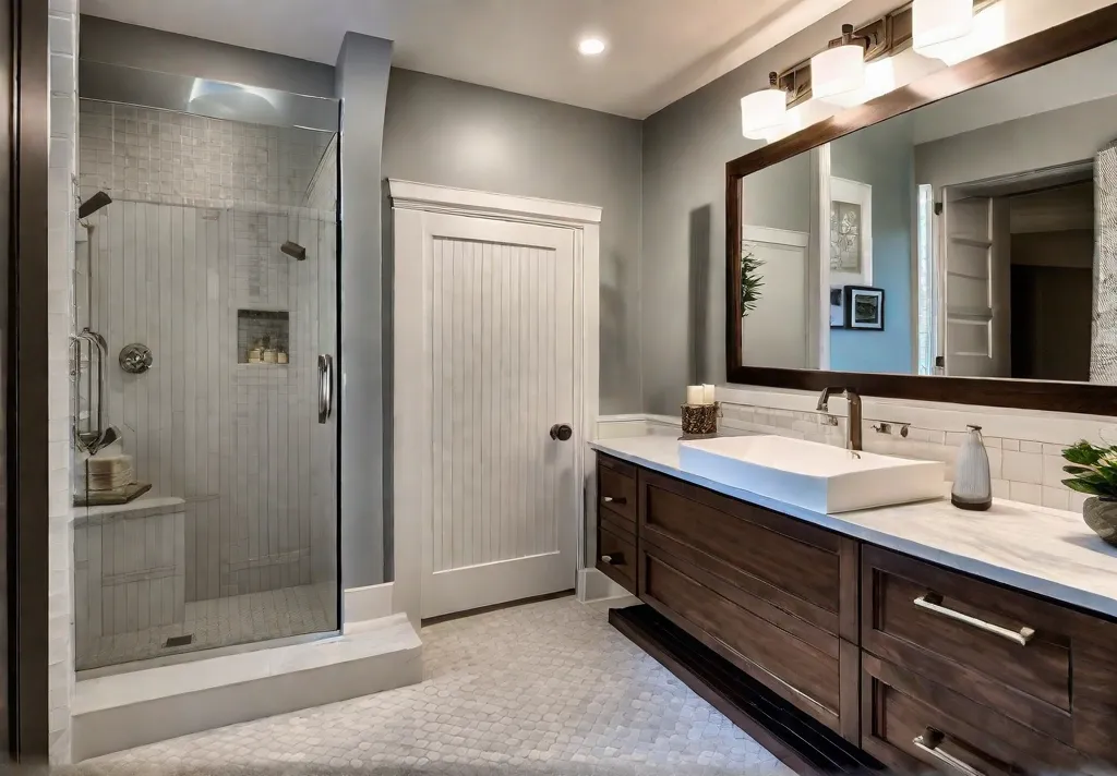 A modern bathroom with updated fixtures and hardware