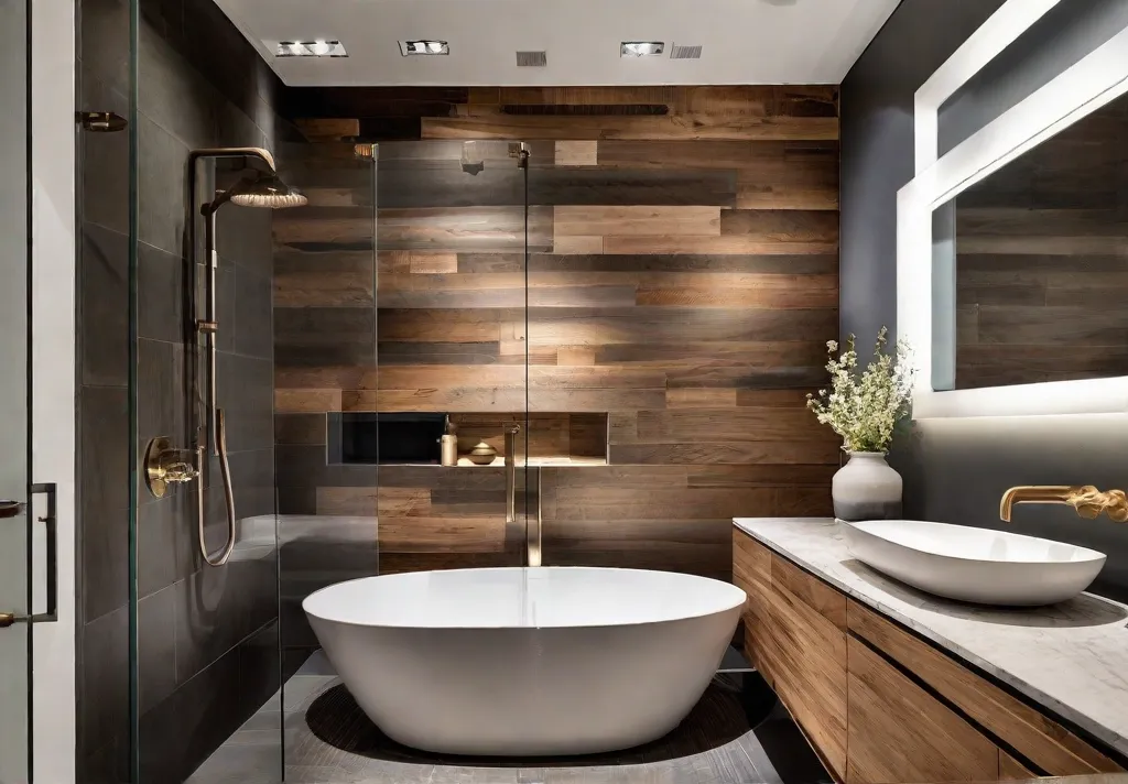 A modern shower design featuring a sleek glass enclosure