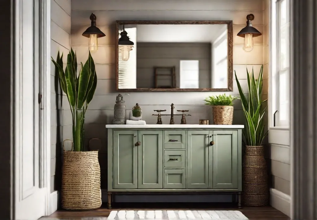 A rustic bathroom with a mason jar organizer