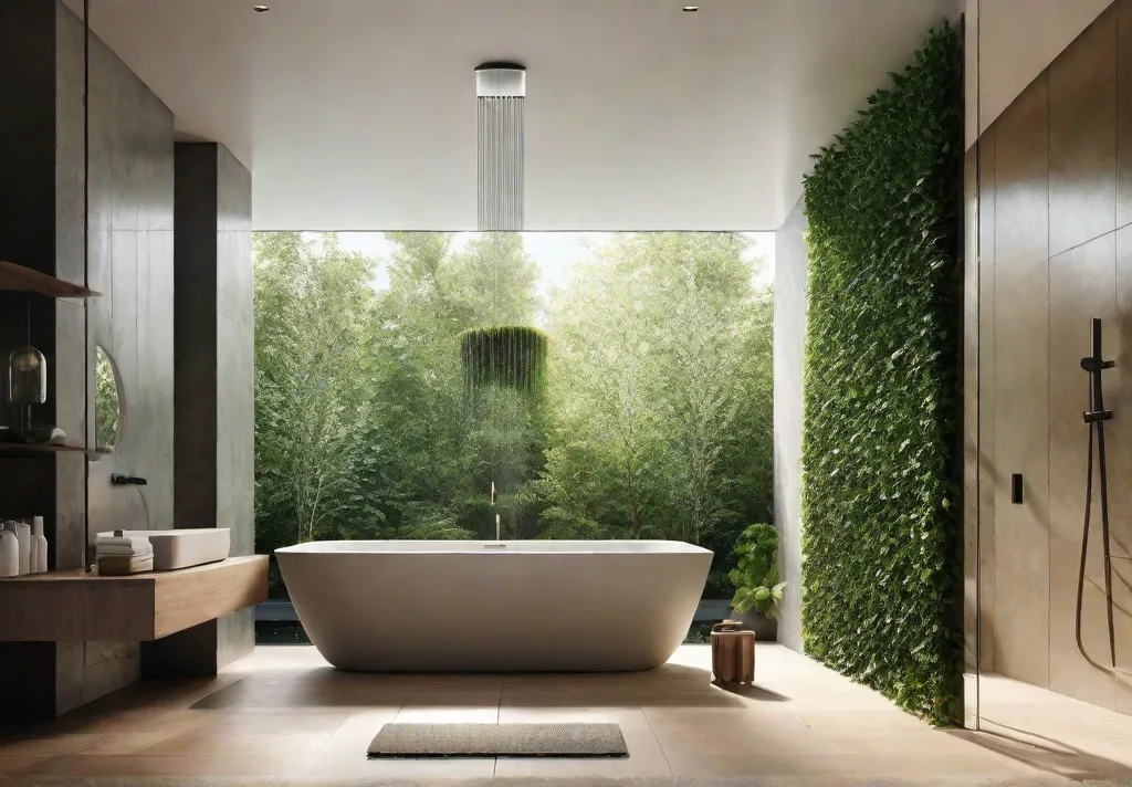 A serene bathroom scene featuring a modern