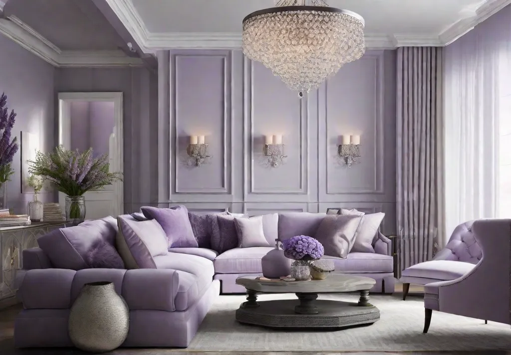 A serene lavender themed living room