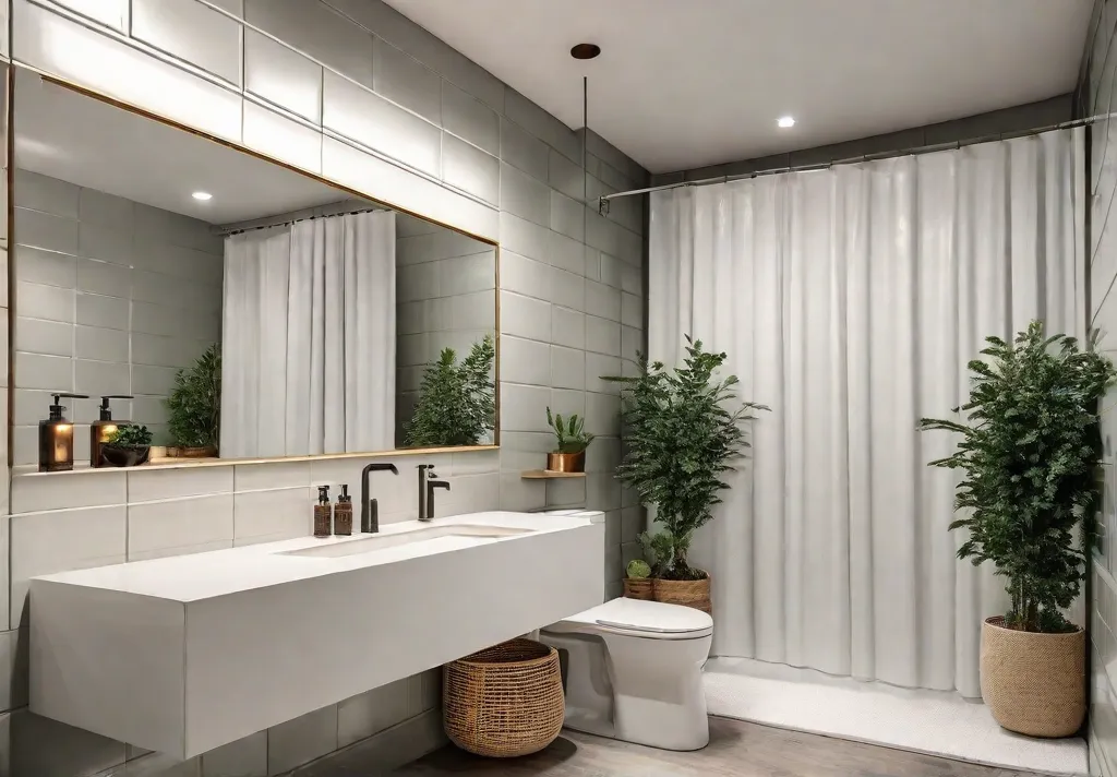 A small bathroom with a white subway tile shower