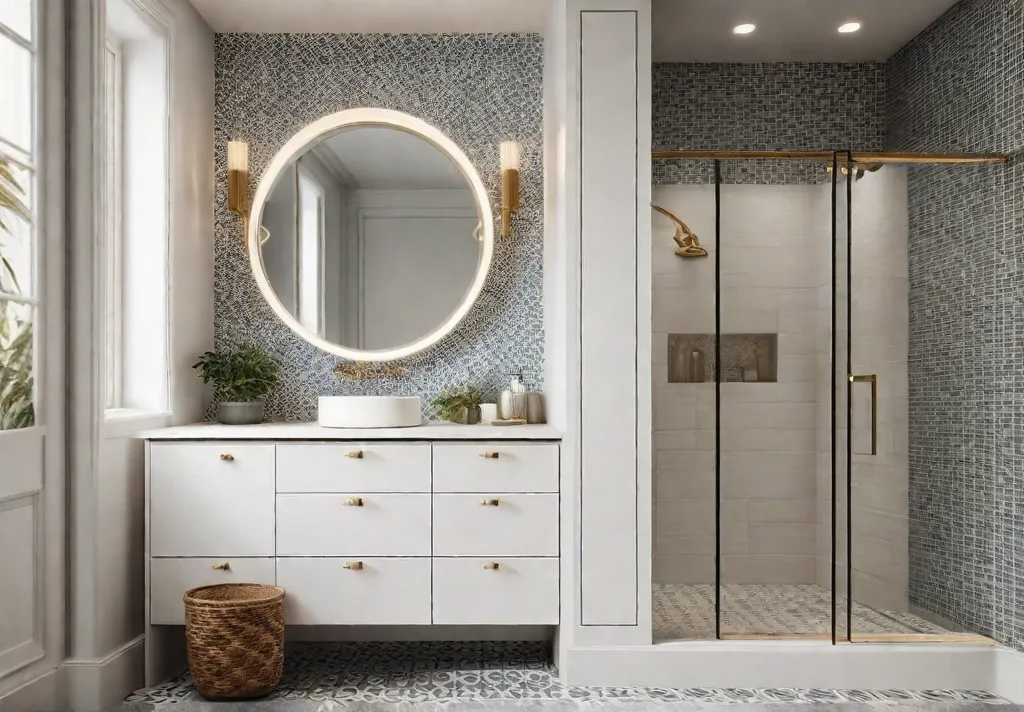 A small bathroom with light colored walls