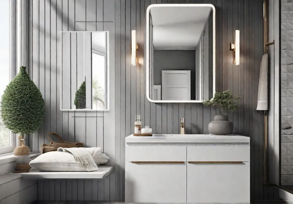 A small bathroom with light gray walls