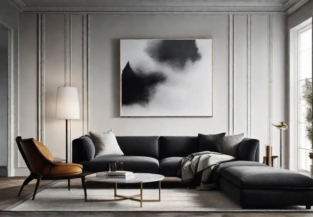 A sophisticated drama unfolds in a living room with bold black walls