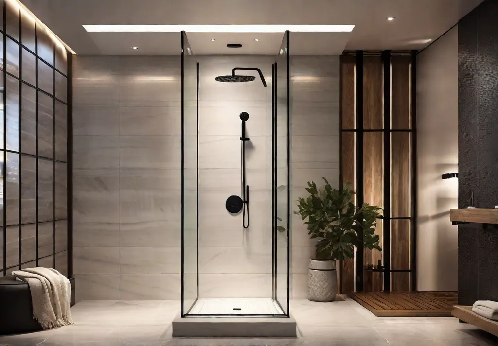 A stunning walk in shower with a rainfall showerhead