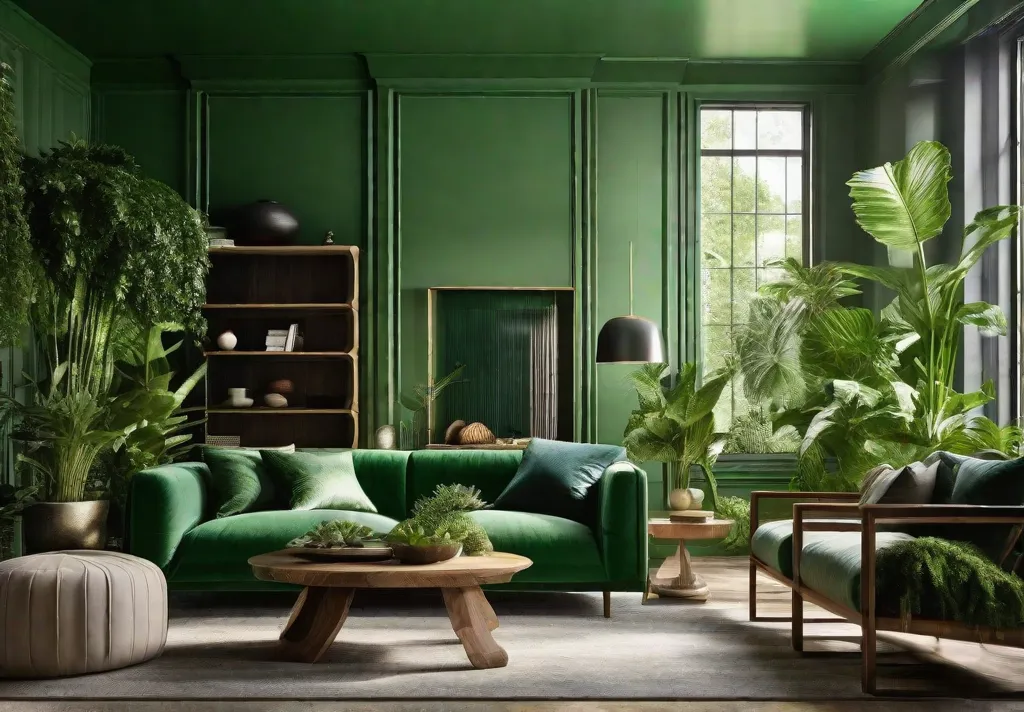 An invigorating living room with walls in a vibrant shade of green 1