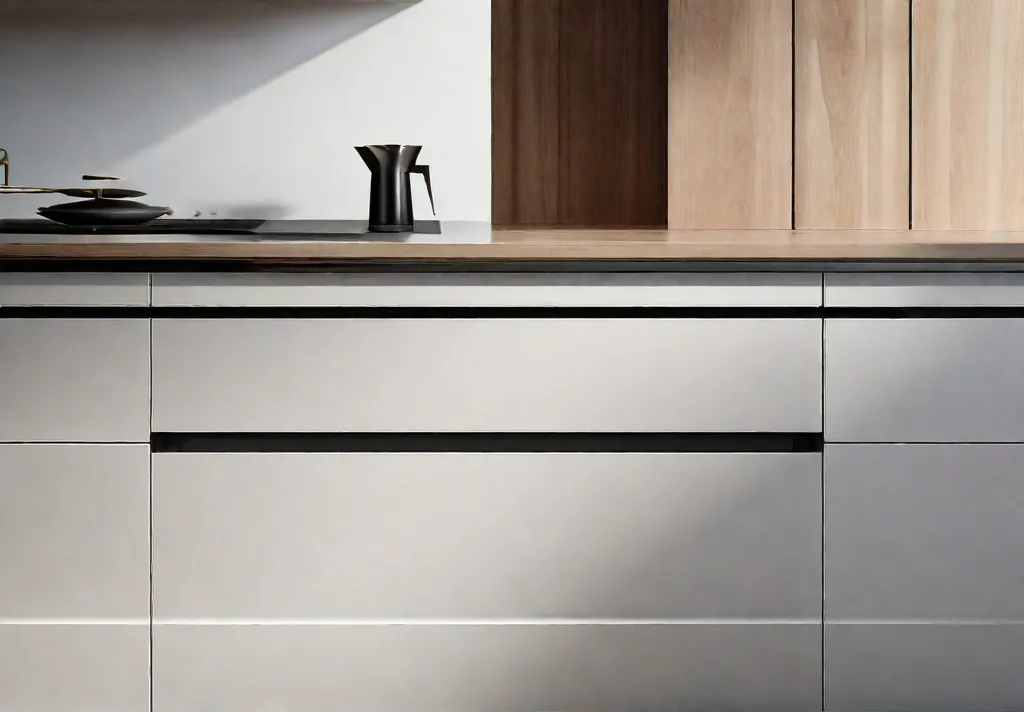 Image of a kitchen drawer with a hidden handle mechanism displaying the