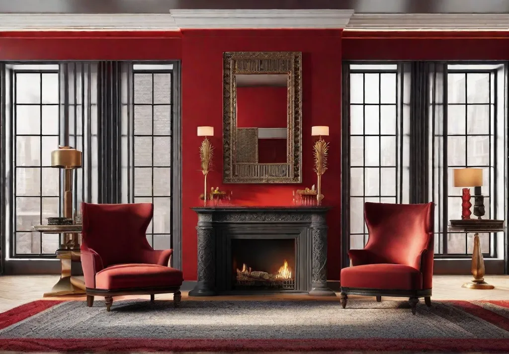 Radiant red walls in a cozy living room setting
