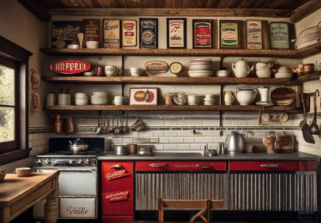 Rustic kitchen corner with an array of vintage kitchen signs