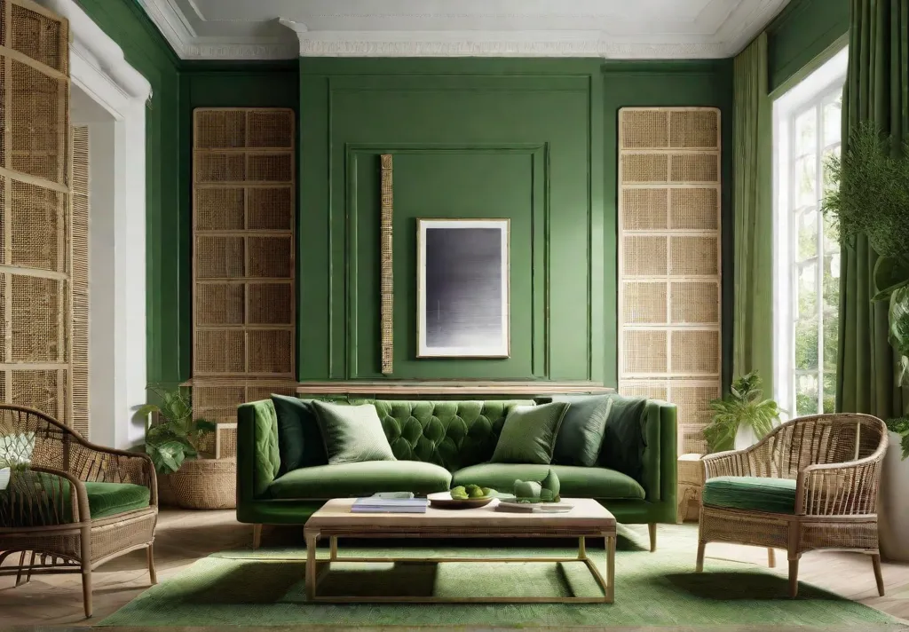 Serene green living room with mixed textures
