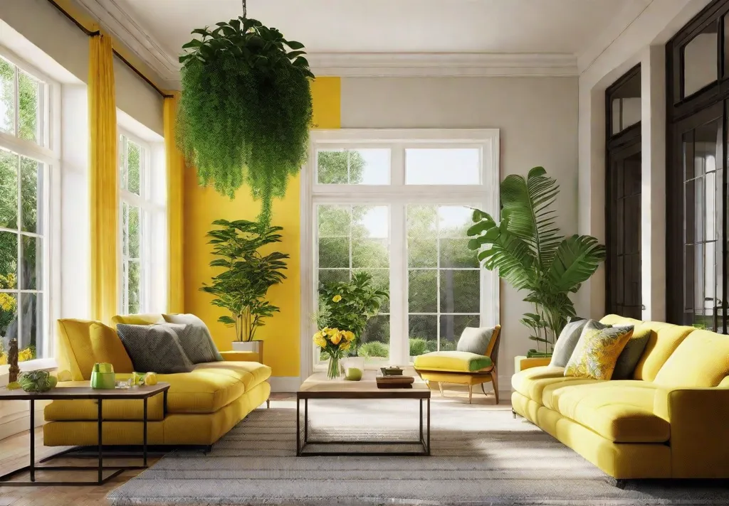 Sunshine yellow living room with open windows