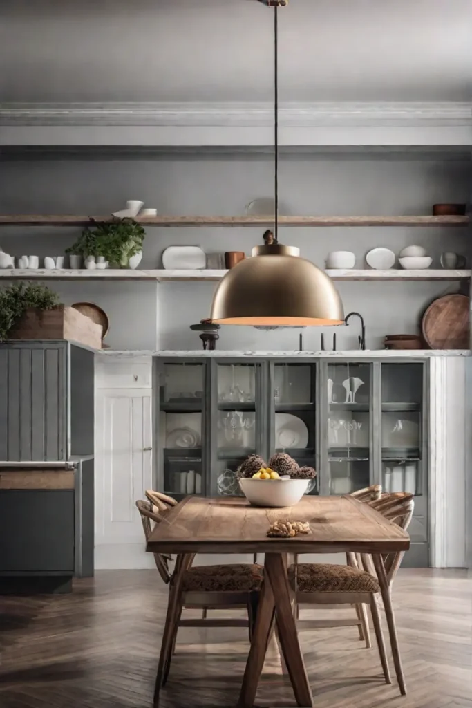 A Scandinavianinspired kitchen blending warmth and minimalism featuring light grey walls smooth