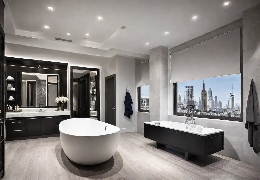 A bathroom with architectural plans and design sketches on a tablefeat