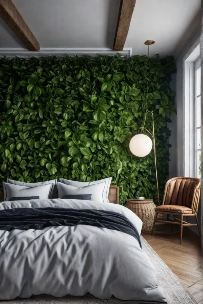 A bedroom that seamlessly integrates natural elements creating a calming natureinspired atmosphere