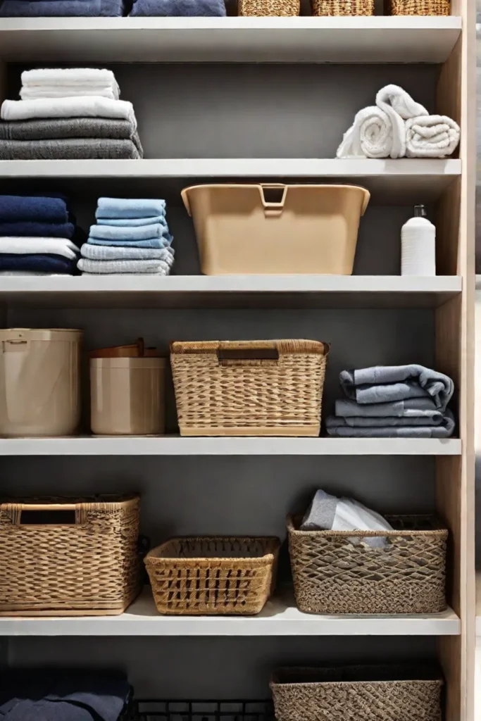 A beforeandafter comparison shot of a cluttered versus an organized laundry shelf_resized