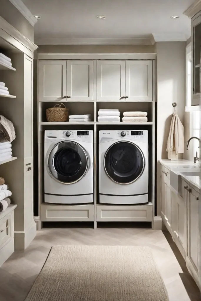 A bright welllit laundry room with LED overhead lights and undercabinet lighting_resized