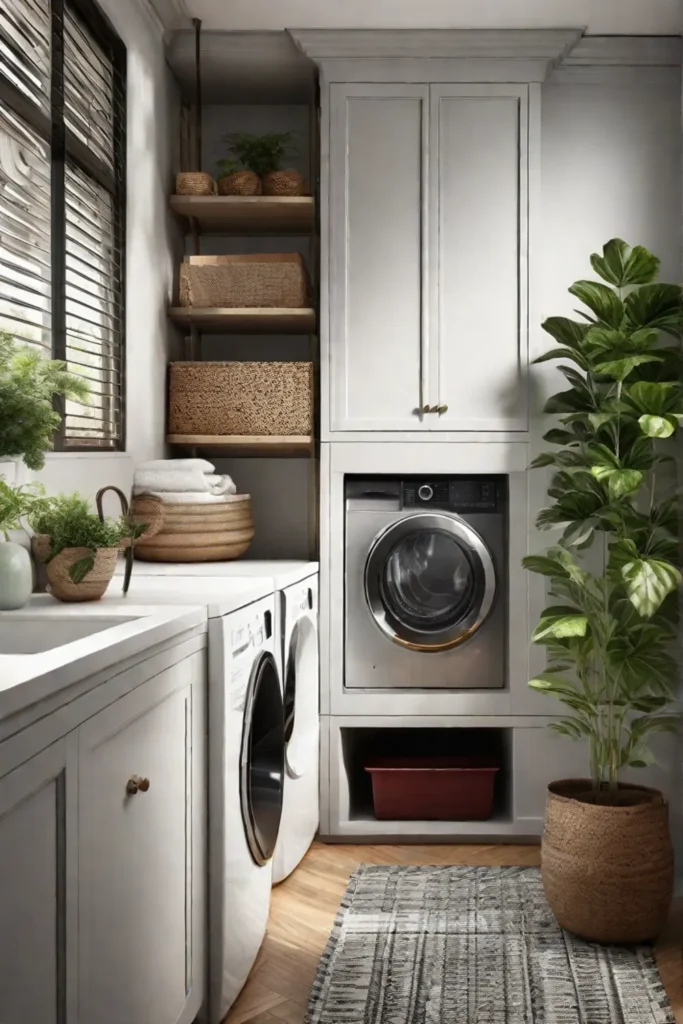 A charming laundry room corner boasting personal decorative touches such as framed_resized