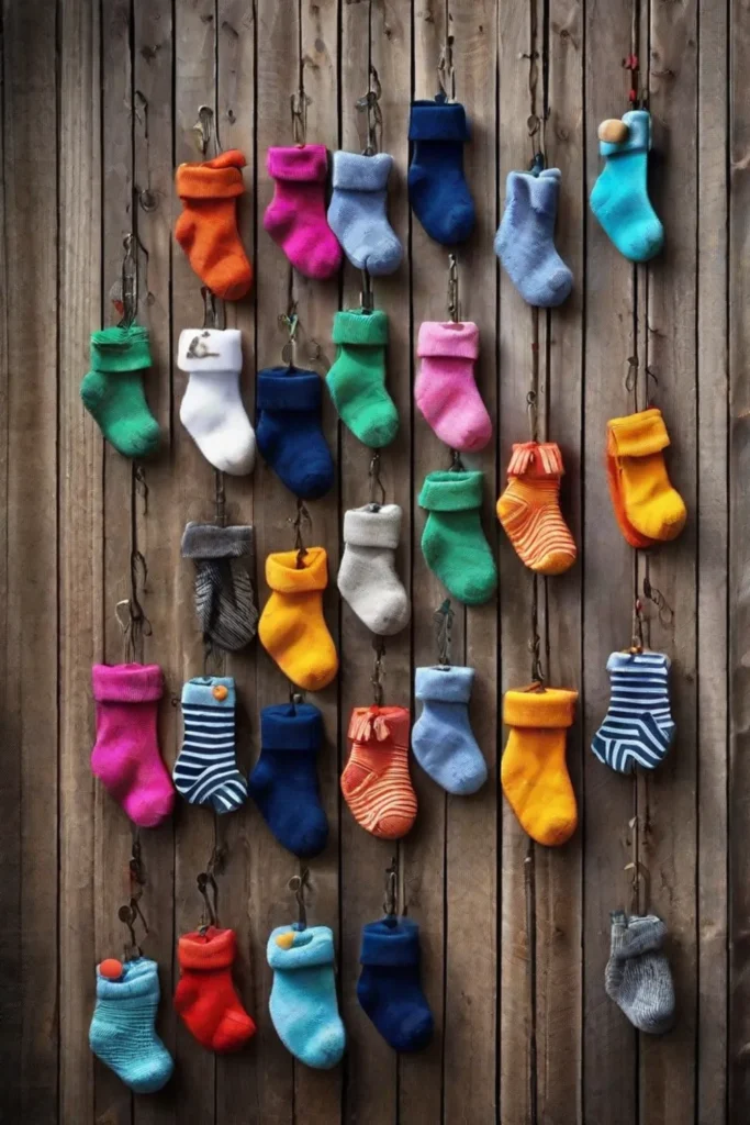 A charming lost socks board made of rustic wood adorned with colorful_resized